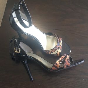 Open toe, ankle tie cheetah print sandals